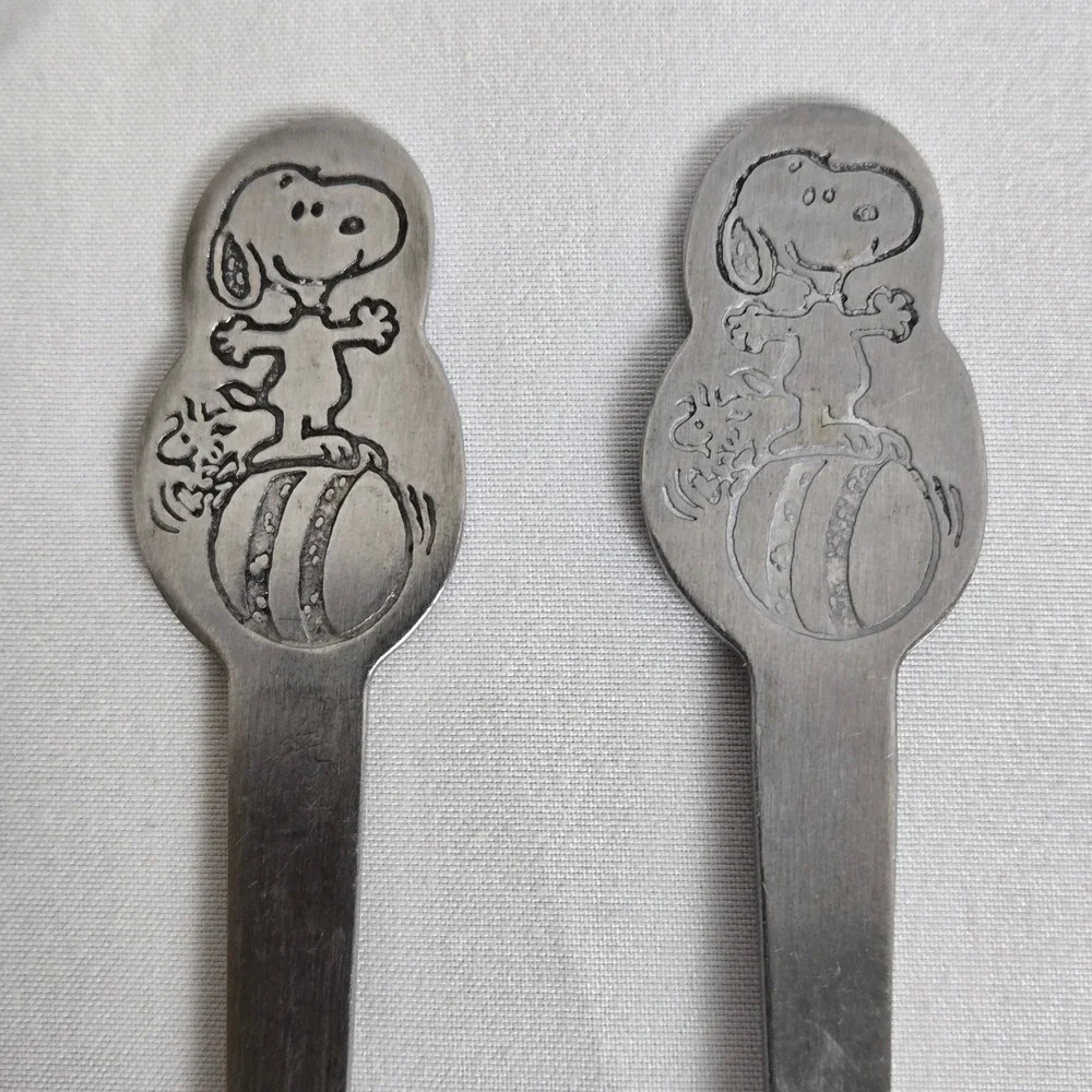 Danara‎ Peanuts Snoopy Child's Stainless Steel Utensil Set Spoon & Fork Vtg 60s